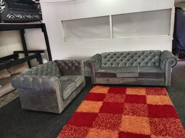 Vintage Chesterfield Grey Sofa Set