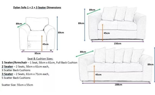 Dylan Grey Corduroy Sofa Set - Image 2