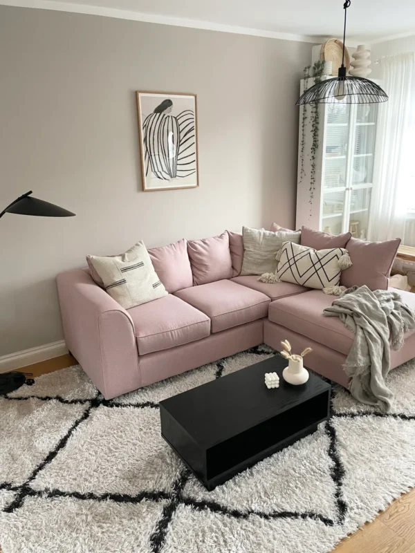 Pink Colour Plush Valvet Sofa