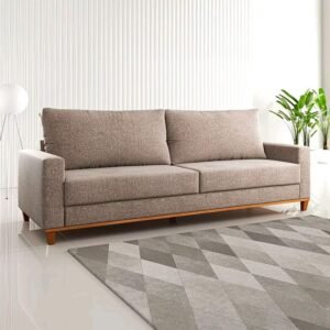 Kensington Beige Square Arm Full Back 3 Seater Sofa