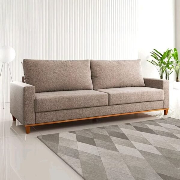Kensington Beige Square Arm Full Back 3 Seater Sofa