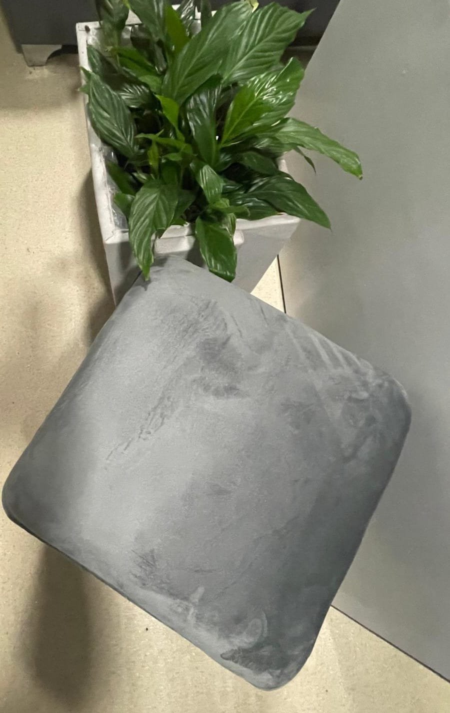 Grey Plush Foot Stool - Image 2