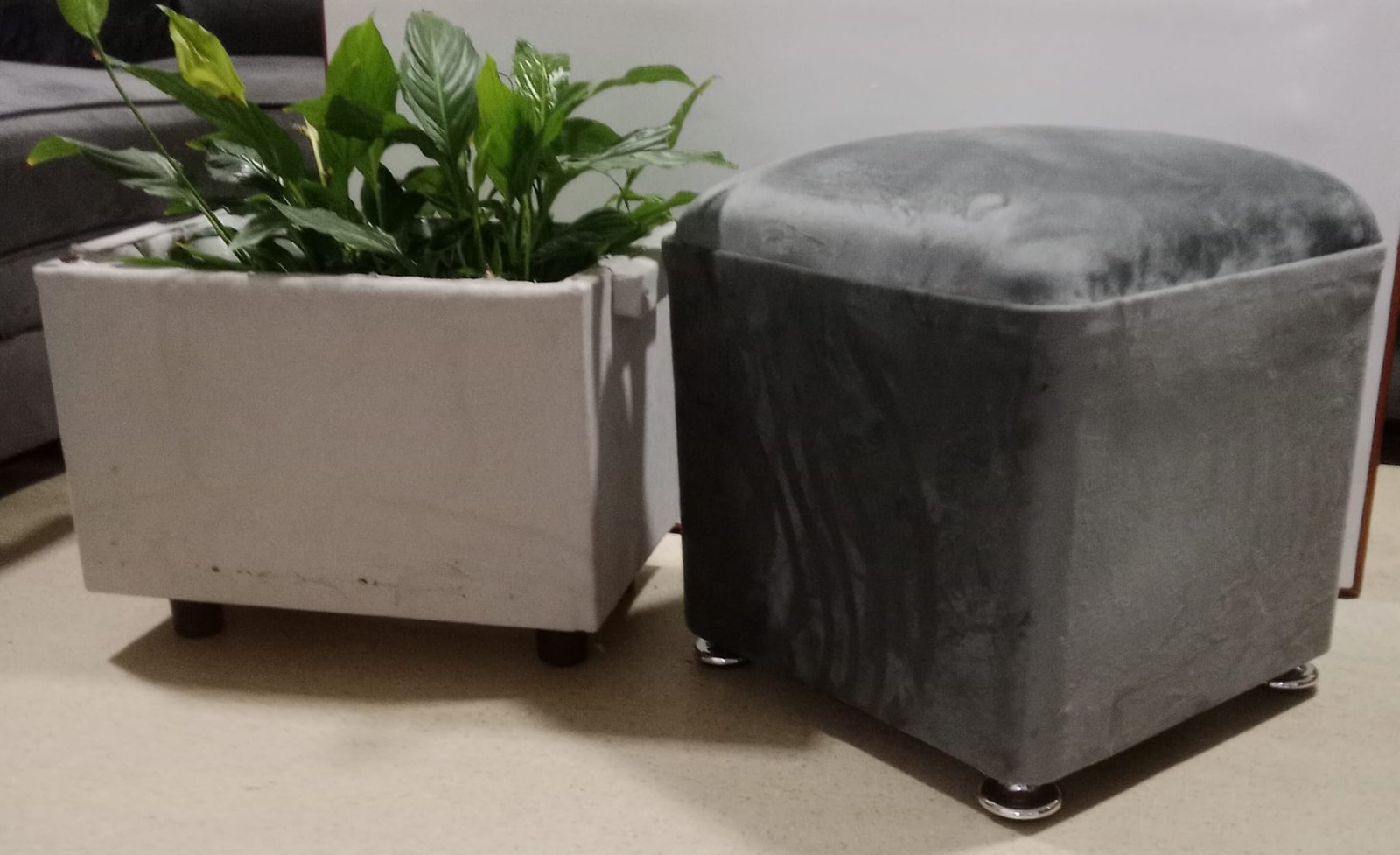 Grey Plush Foot Stool - Image 3