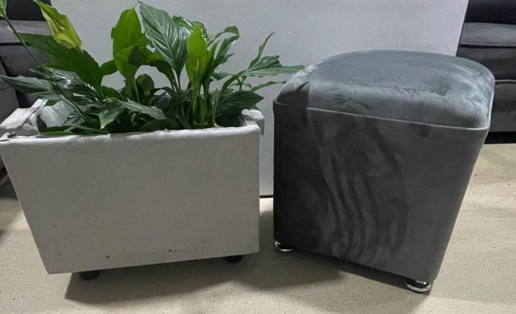 Grey Plush Foot Stool